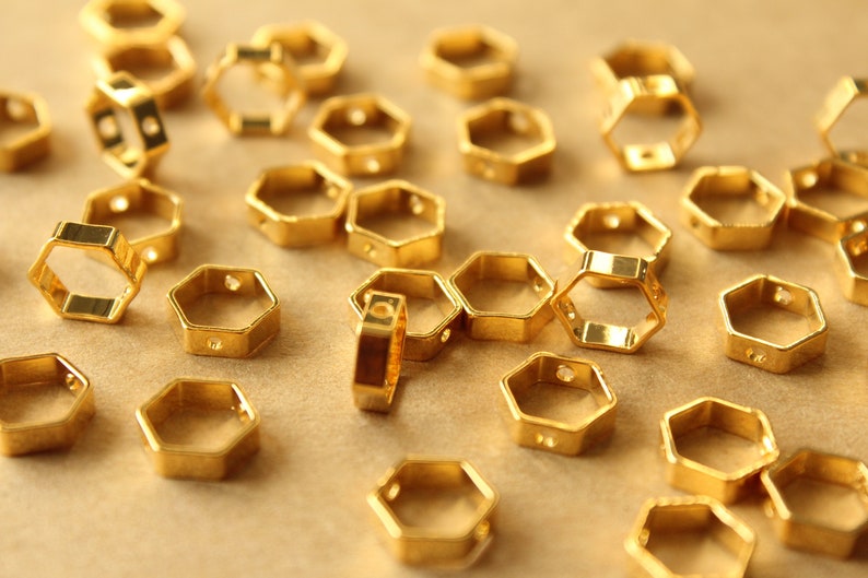 8 pc. 18K Gold Plated Brass Hexagon Spinner Rings: 8.5mm by 8mm FI-650 image 3