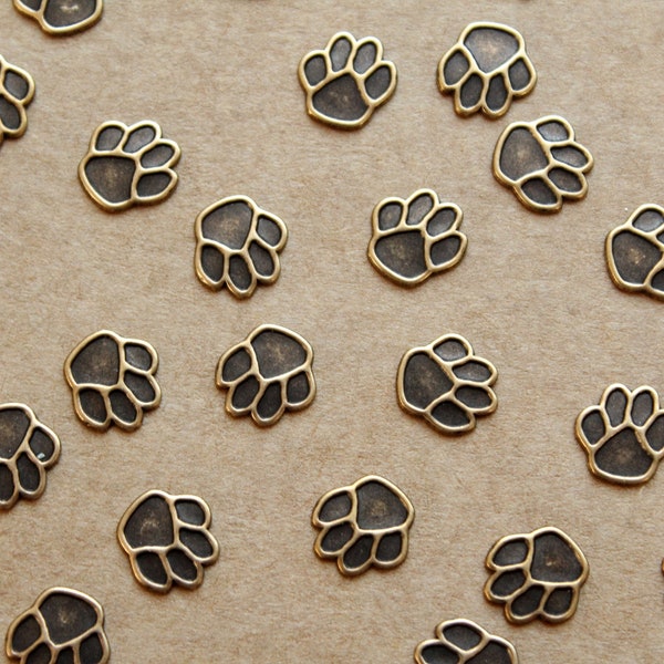 20 pc. Small Antique Brass Plated Paw Stampings: 9mm by 9mm - made in USA | AB-059