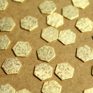 12 pc. Small Gold Plated Brass Crosshatched Hexagons: 9mm by 8mm - made in USA | GLD-053
