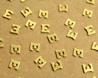 6 pc. Tiny Raw Brass Letter E Stampings - 5.5mm by 5mm - made in USA | RB-1236