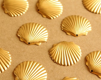 6 pc. Large Raw Brass Clam Shell Charms: 28mm by 26mm - made in USA | RB-1027