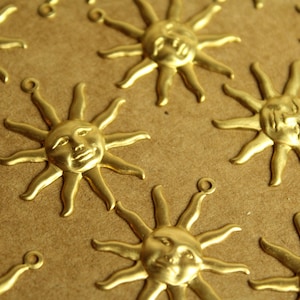 8 pc. Large Raw Brass Sun Charms: 29.5mm by 25.5mm made in USA RB-1281 image 1