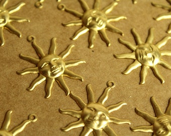 8 pc. Large Raw Brass Sun Charms: 29.5mm by 25.5mm - made in USA | RB-1281