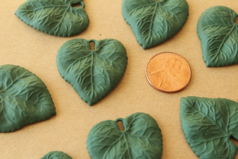 6 pc. Rubberized Green Veined Leaf Charms, 31mm by 30mm MIS-488 image 4