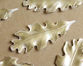 2 pc. Large Silver Plated Brass Oak Leaf Leaves: 71mm by 29mm - made in USA | SI-089