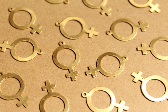 6 pc. Raw Brass Female Symbol Charms: 25mm by 15mm - made in USA | RB-868