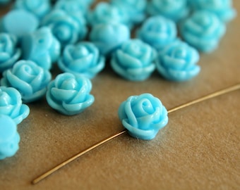 20 pc. Sky Blue Glossy Rose Cabochons 9mm with hole | RES-081