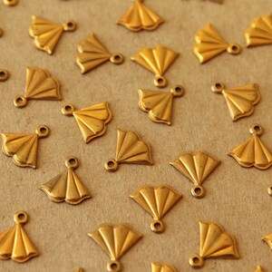 12 pc. Raw Brass Ruffled Fan Charms: 9mm by 8.5mm - made in USA | RB-1385