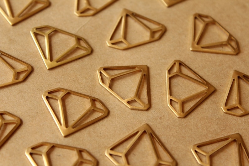 8 pc. Raw Brass Diamond Outline Charms: 22mm by 17mm made in USA RB-757 image 1