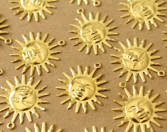 8 pc. Raw Brass Sun Charms: 25mm by 22mm - made in USA | MIS-431