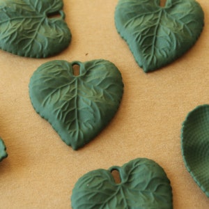 6 pc. Rubberized Green Veined Leaf Charms, 31mm by 30mm MIS-488 image 2