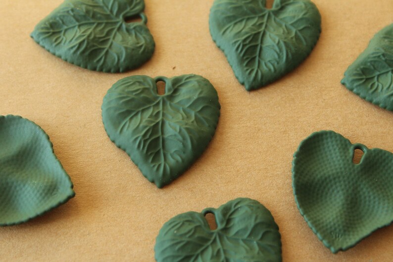 6 pc. Rubberized Green Veined Leaf Charms, 31mm by 30mm MIS-488 image 2