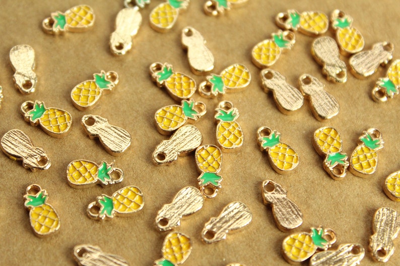Tiny Pineapple Charms and Gold Enameled MIS-137* Brown 10mm x 5mm Yellow 12 pc Green