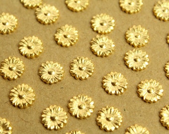 4 pc. Tiny Gold Plated Brass Flat Flowers: 9mm diameter - made in USA | GLD-154