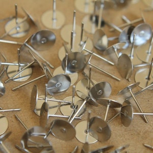 100 pc. Stainless steel earring posts, 8mm pad FI-097 image 2