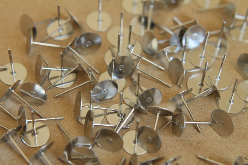 100 pc. Stainless steel earring posts, 8mm pad FI-097 image 2