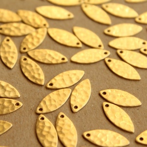 14 pc. Raw Brass Hammered Marquis Shape Charms: 6.5mm by 15mm - made in USA | RB-662