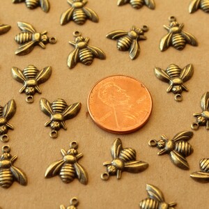 10 pc. Medium Antique Brass Plated Bee Charms: 12mm by 13mm made in USA AB-310 image 4