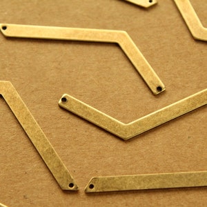 3 pc. Antique Brass Asymmetrical Chevron Connectors - Right: 54mm by 4mm  - made in USA | AB-182