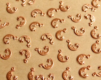 10 pc. Raw Copper Crescent Moon and Star Charms: 10mm by 7mm - Made in USA | RB-816