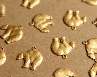 4 pc. Raw Brass Grizzly Bear Charms: 16mm by 16mm - made in USA | RB-869