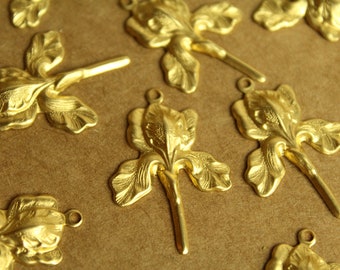 2 pc. Raw Brass Iris Flower Charms: 32mm by 22mm - made in USA | RB-1302