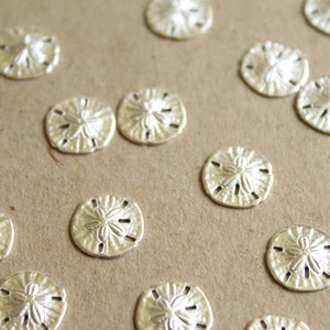 8 pc. Tiny Silver Plated Brass Sand Dollars: 11mm by 11mm made in USA SI-084 image 1