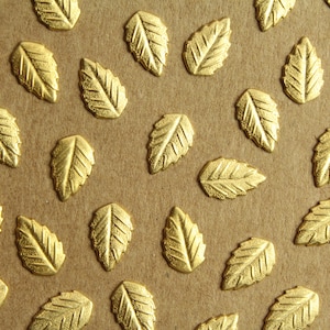 May include: A close-up of a brown surface covered with gold leaf-shaped embellishments.