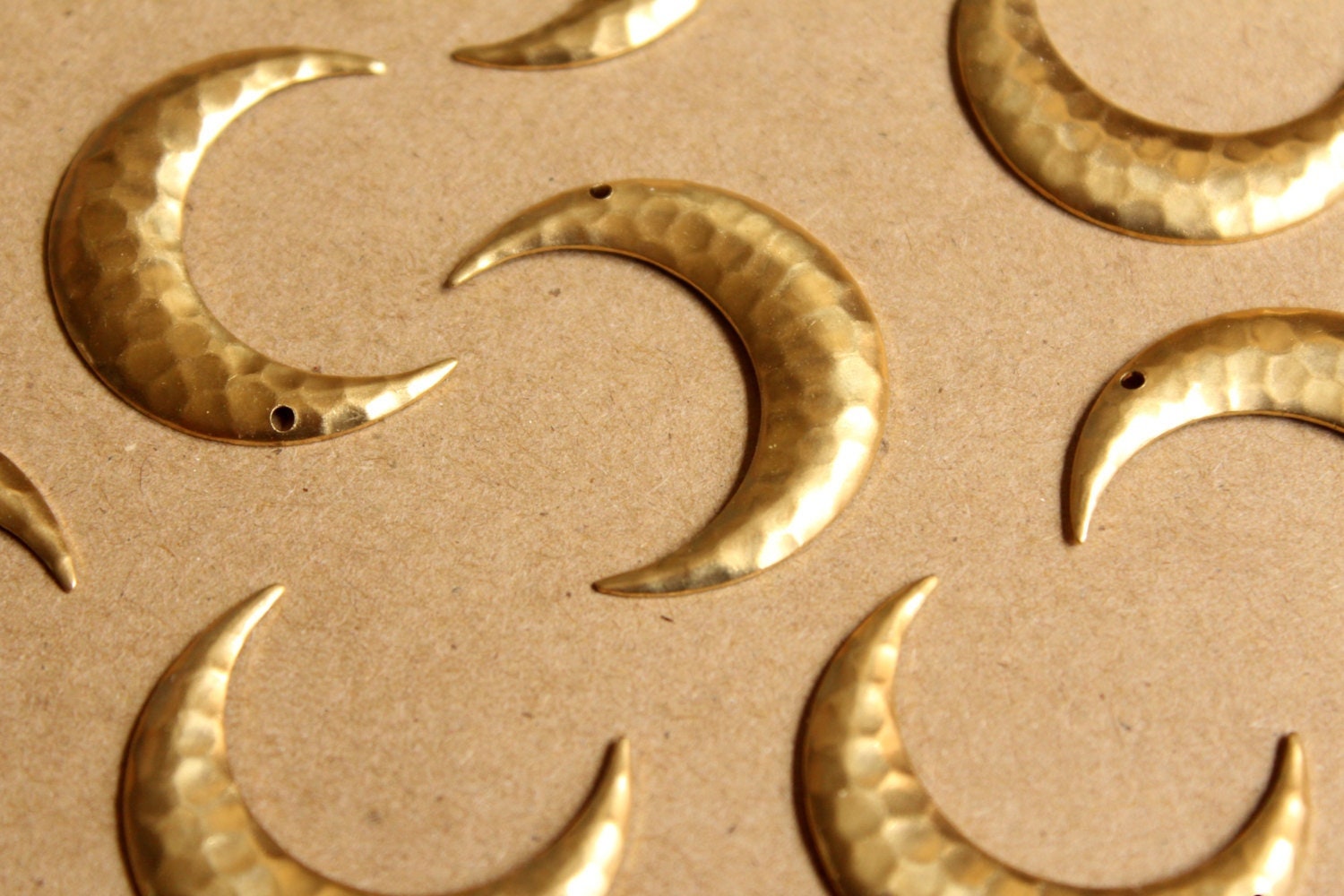 5 Pc. Hammered Raw Brass Rounded Moon Charms: 33mm by 27mm - Made in ...