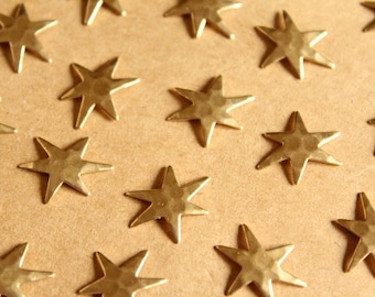 12 pc. Small Raw Brass Hammered Star Burst Stampings: 16mm by 13mm - made in USA | RB-1121