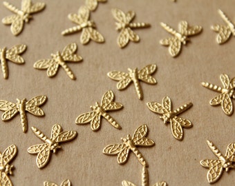 20 pc. Small Raw Brass Detailed Dragonfly Stampings: 14mm by 10.5mm - made in USA | RB-745