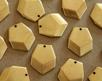 6 pc. Raw Brass  Geometric Faceted Heptagon Charms : 20mm by 17mm - made in USA | RB-140