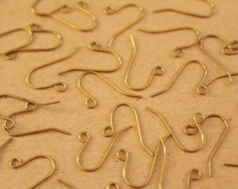 50 pc. Raw Brass Earring Hooks Simple Earwires Unplated Brass 18.5mm | FI-443