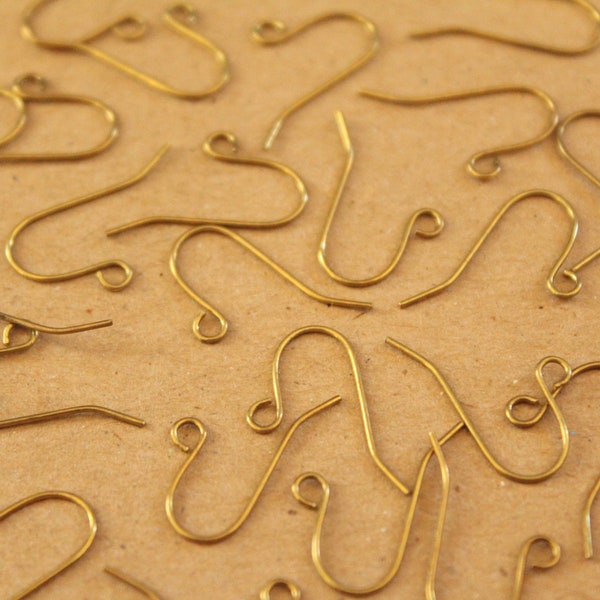 50 pc. Raw Brass Earring Hooks Simple Earwires Unplated Brass 18.5mm | FI-443