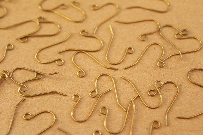 50 pc. Raw Brass Earring Hooks Simple Earwires Unplated Brass 18.5mm FI-443 image 1