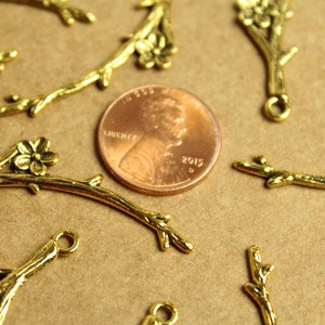 15 pc. Tibetan Style Flowering Branch Charms Pendants Antique Gold, 47mm x 9mm MIS-232 image 5