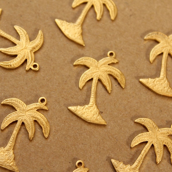 6 pc. Raw Brass Palm Tree Charms: 23mm by 16.5mm - made in USA | RB-965