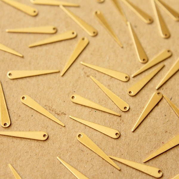 26 pc. Raw Brass Narrow Spike Charms with One Hole: 19mm by 3.5mm - made in USA | RB-610