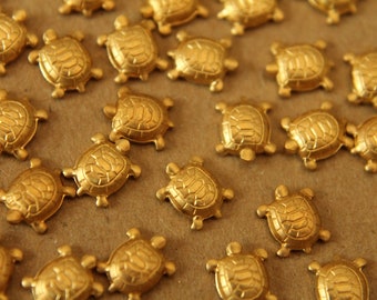 10 pc. Tiny Raw Brass Turtles: 8.5mm by 7mm - made in USA | RB-022