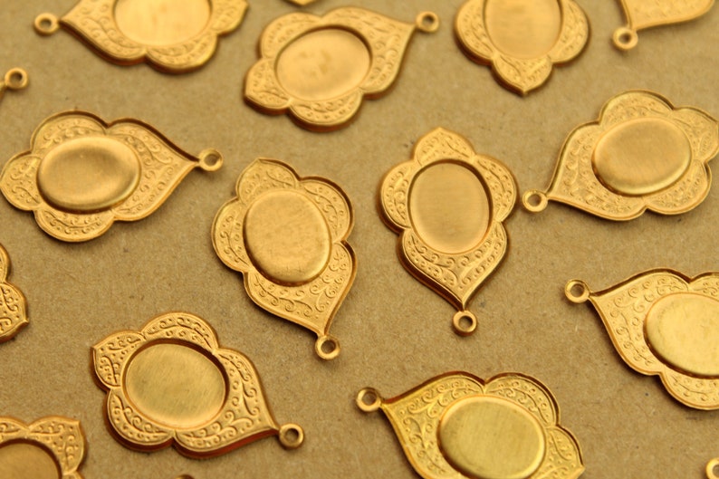8 pc. Raw Brass Scalloped Oval Cabochon Setting Charms: 23mm by 15mm made in USA RB-1309 image 2