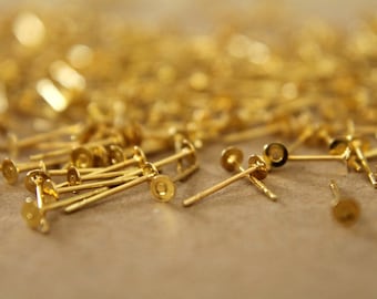 50 pc. Gold Plated Earring Posts, 3mm pad * Also available in 100, 250, and 500 piece * | FI-008