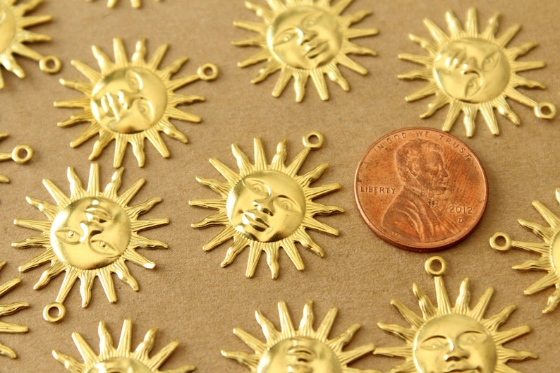 8 pc. Raw Brass Sun Charms: 25mm by 22mm made in USA MIS-431 image 4