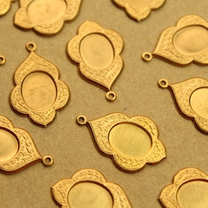 8 pc. Raw Brass Scalloped Oval Cabochon Setting Charms: 23mm by 15mm made in USA RB-1309 image 1