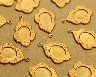 8 pc. Raw Brass Scalloped Oval Cabochon Setting Charms: 23mm by 15mm - made in USA | RB-1309*