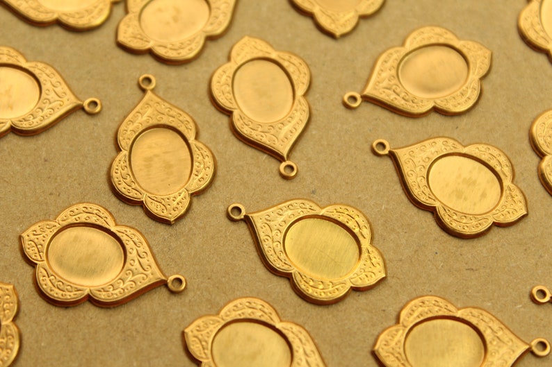 8 pc. Raw Brass Scalloped Oval Cabochon Setting Charms: 23mm by 15mm made in USA RB-1309 image 1