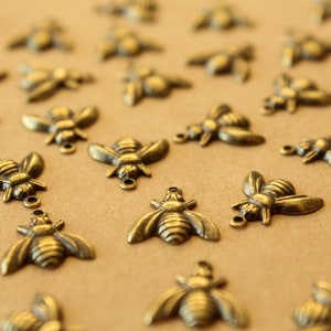 10 pc. Medium Antique Brass Plated Bee Charms: 12mm by 13mm made in USA AB-310 image 3