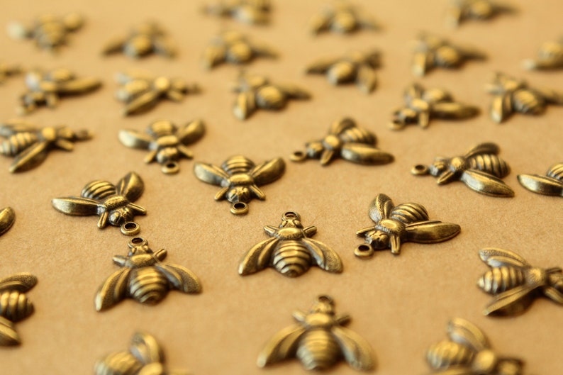 10 pc. Medium Antique Brass Plated Bee Charms: 12mm by 13mm made in USA AB-310 image 3