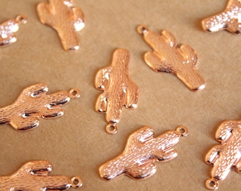 8 pc. Rose Gold Plated Brass Cactus Charms, 27mm by 13mm - made in USA | ROS-050