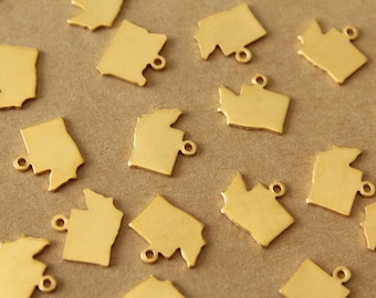 6 pc. Gold Plated Brass Washington State Charms / Blanks: 11.5mm by 11mm - made in USA | GLD-211