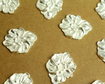 4 pc. Silver Plated Brass Poppy Stampings: 21mm by 16mm - made in USA | SI-351